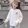 Girls' White Cotton Long-Sleeve Sweatshirt - Lightweight, Loose Fit, Versatile Print Top for Spring/Autumn Suitable for Kids