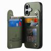 For iPhone 16 Case with Card Holder Kickstand Leather+TPU+PC Phone Cover