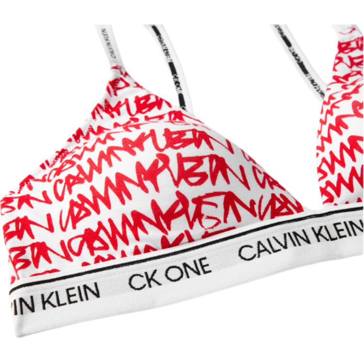 Calvin Klein SS23 Буквенный принт Съемный бюстгальтер с подкладкой Женское нижнее белье Белый Красный QF5730-5V1