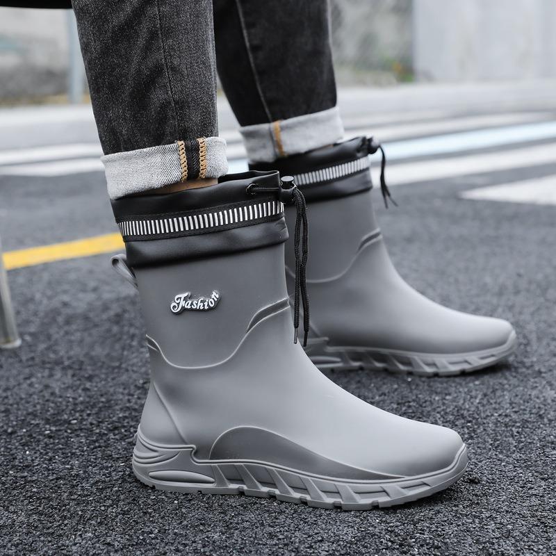 Новые непромокаемые сапоги мужские нескользящие мужские средние туфли из бархатной резины кухонные износостойкие рыболовные непромокаемые сапоги модная обувь для воды