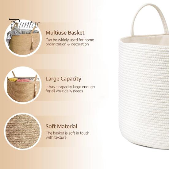 Плетеная корзина для хранения, декоративная корзина из натуральной веревки с ручкой, большая вместительная корзина для хранения игрушек, органайзер для одежды