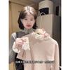 Pink Girlish Sweater Women's Autumn and Winter Stacked Semi-turtleneck Bottoming Shirt Lace Inner Shirt Long-sleeved Knitted Top