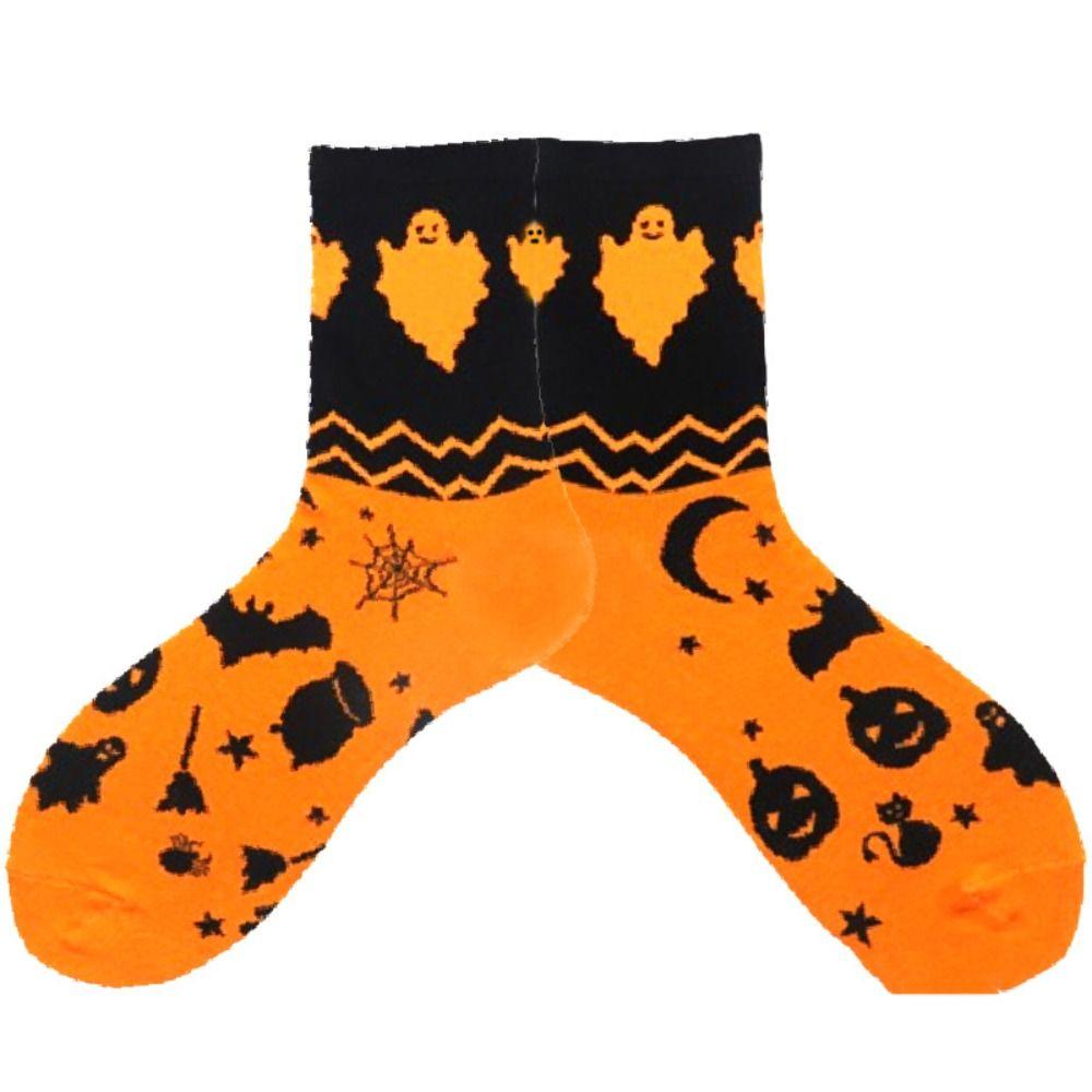 2Pairs Pumpkin Tube Socks Bat Cotton Socks Women Breathable Mid-Calf Stockings  Party
