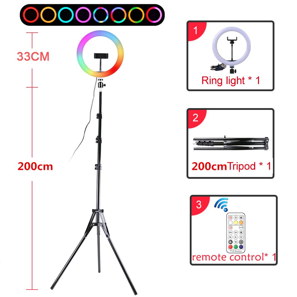 13inch RGB Led Selfie Ring Light With 0.5m 1.6m 2m Tripod Colorful 33cm Photographic Lighting With Remote Control For Youtube