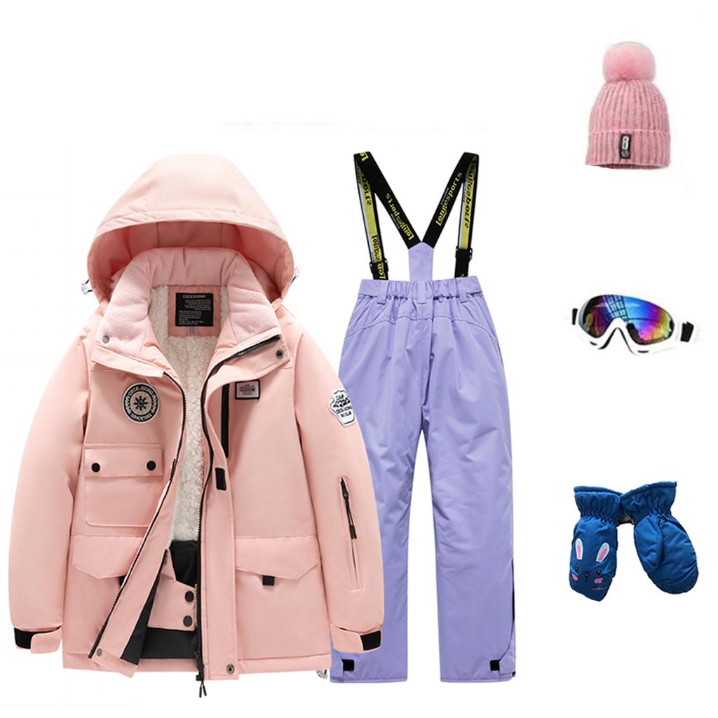 Children's Fashion Skiwear Set Boys' And Girls' Thickened Waterproof Thermal Ski Suit Five-Piece Outfit With Jacket And Trousers