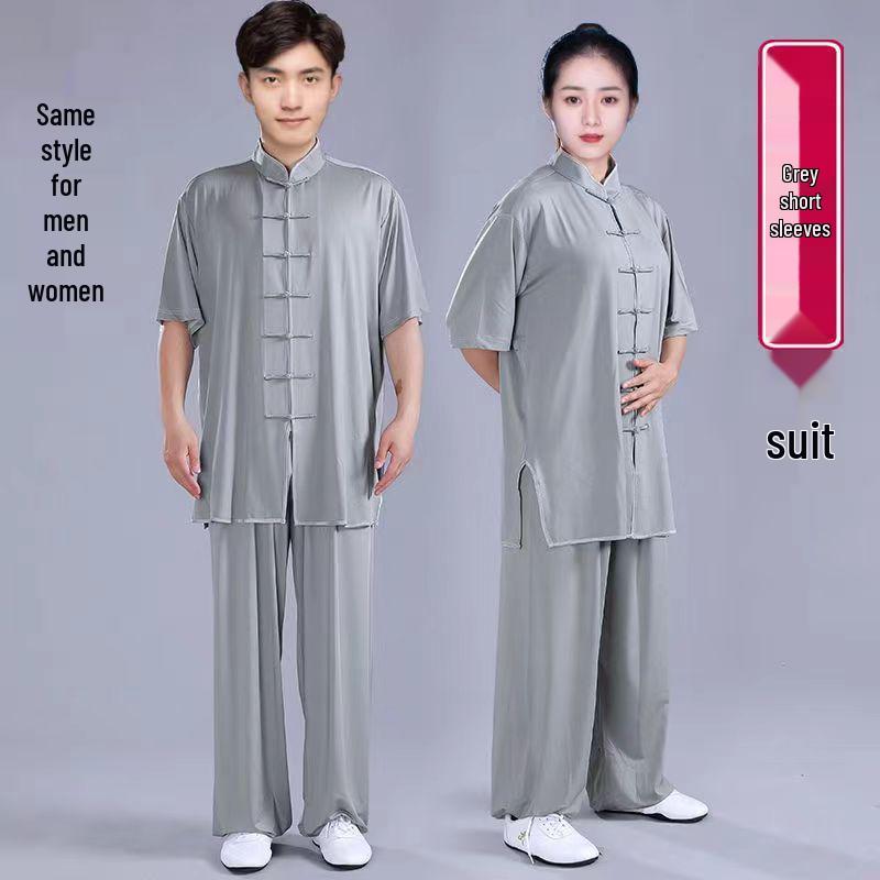 Комплект костюма Тай Чи из высококачественного молочного шелка для женщин и мужчин - Весенне-осенний костюм для выступлений по ушу, в китайском стиле