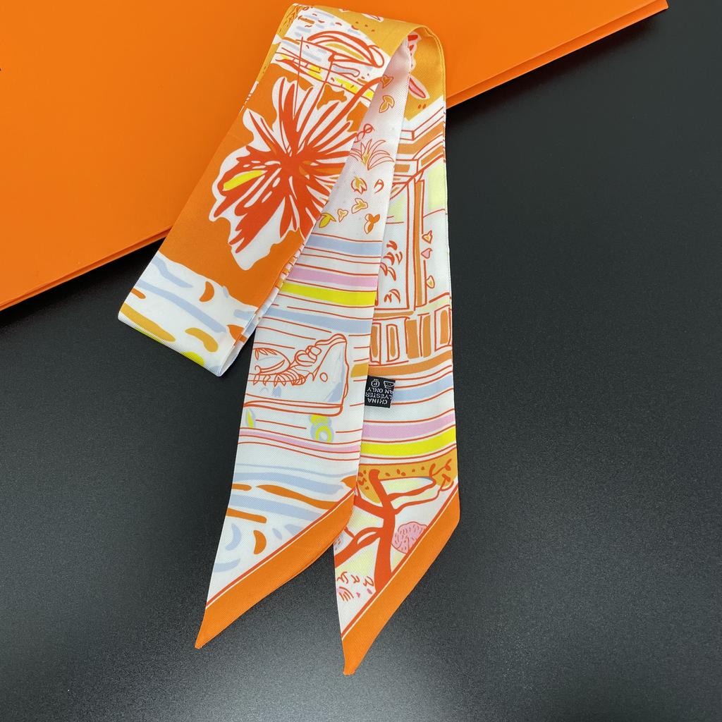 2024 Бренд Дизайн Клетчатый Шелковый Шарф Роскошный Шарф Женский Фуляр Узкая Сумка Шарфы Шейный Платок Для Женщин Модная Повязка На Голову Для Волос