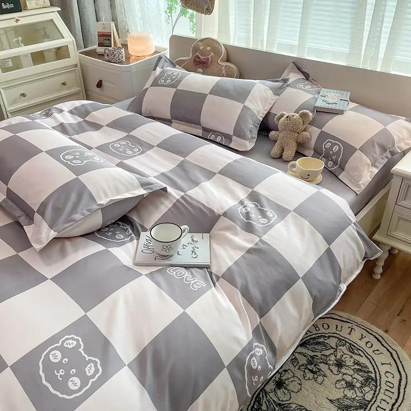 Checkerboard Bedding Set No Comforter Quilt Duvet Cover Pillowcase Flat Sheet Single Queen Size Polyester Bedclothes