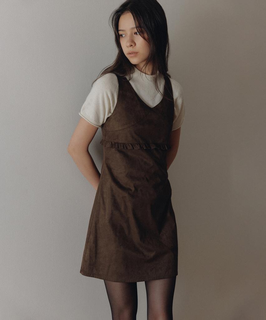 Annies Veta Suede Frill Dress (Brown)