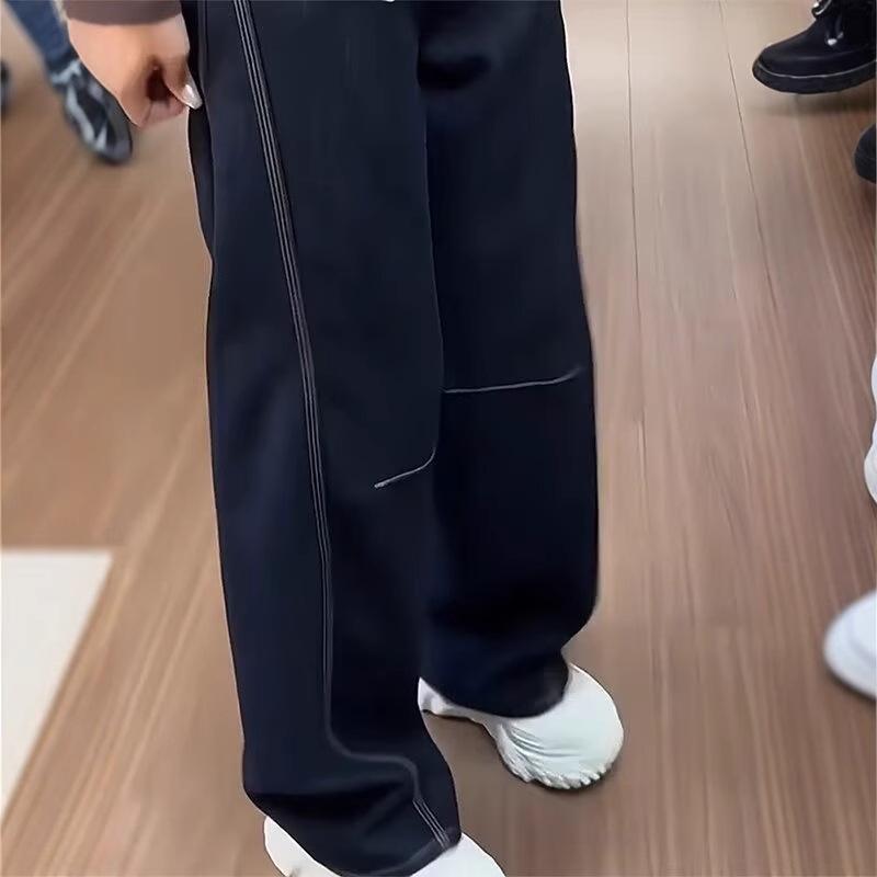 Женские джинсы широкие брюки в стиле ретро, европейский стиль - большой размер, тип фигуры "груша", стройнящие, универсальные для осени и зимы