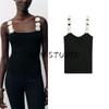 Autumn New Women Clothes American Beaded Inlaid Flower Round Neck Sleeveless Sling Knitted Top 3920100