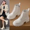 Fashion 2024 Autumn New Fashion Versatile Lace Up Thick Sole Short Boots Round Head Mid Barrel Single Boot