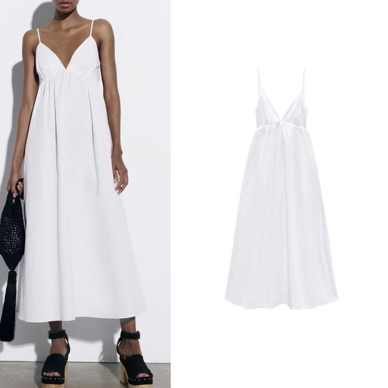 Spring New Arrival White Suspender Dinner Suit Sexy V-neck Trench Coat Midi Skirt Dress 3182210
