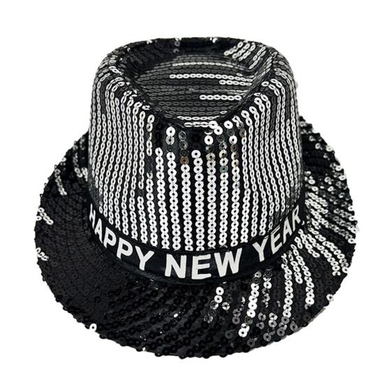 Шляпа с пайетками С Новым годом Джазовая шляпа Винтажная ковбойская вечеринка в клубном стиле Фотореквизит Блестящая фетровая шляпа для взрослых Головной убор для косплея Праздники Карнавал