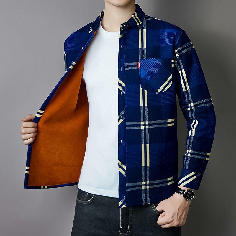 Мужская толстая теплая рубашка с длинным рукавом и плюшевой подкладкой, повседневная модная мужская рубашка