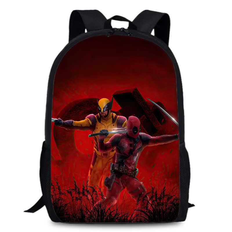 Deadpool Wolverine Backpack 15 Inch Anime Cartoon Schoolbag Lightweight