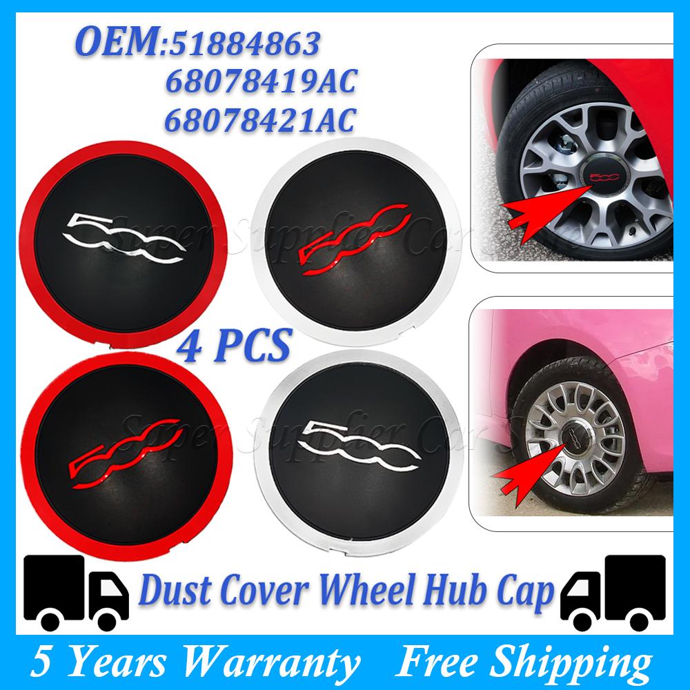 New For Fiat 500 Car Hubcap Wheels Centre 133Mm Hub Caps Dust Cover Silver or Black or Red 68078421AC 51884863 68078419AC