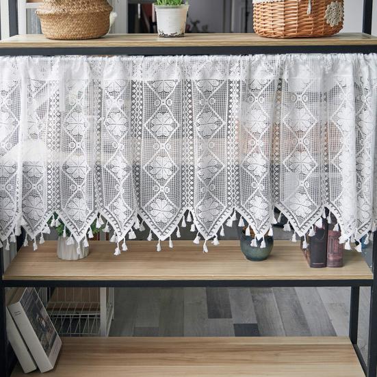 Французское кружевное занавеска винтажная короткая прозрачная занавеска для шкафа фермерский дом деревенский бохо маленькое окно кулиска светофильтрующая вязаная крючком занавеска