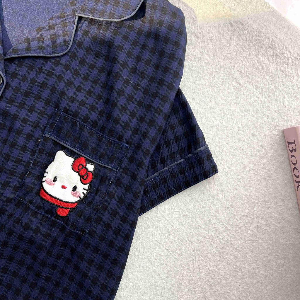 Клетчатый пижамный комплект Hello Kitty - Женский короткий рукав Весна/Лето 3 предмета