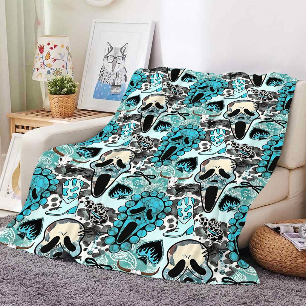Western Halloween Christmas Theme Flannel Blanket Soft Warm Winter Fleece Bedding Throw Couch Sofa Office Nap Blankets