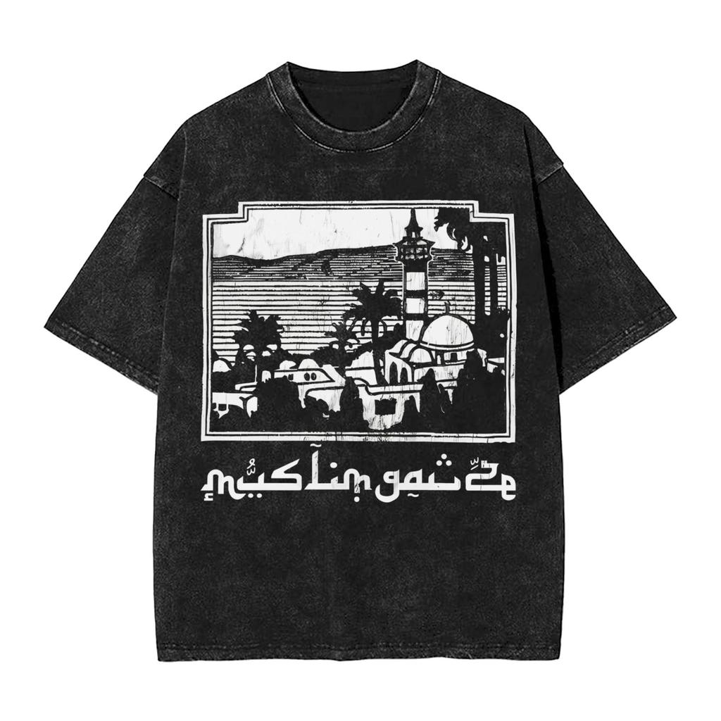 Мужская футболка Палестина Muslimgauze Artwork Выстиранные футболки Хип-хоп Пляжные футболки Уличная одежда Простые хлопковые топы Большой размер 2XL