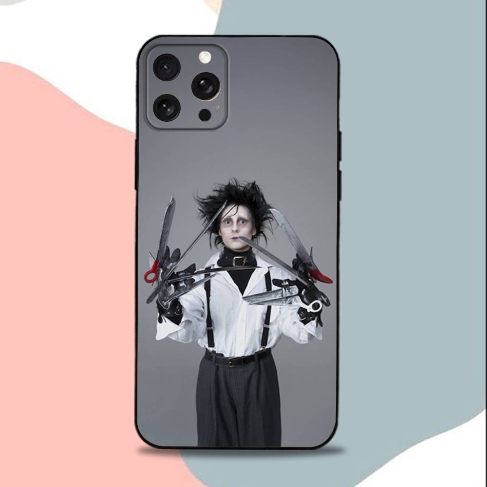 E-Edward movie Scissorhands Phone Case For iPhone 15,13,16,12,11,17,14,Plus,Pro,Max,XS,XR,X,SE,Mini,Soft Silicone Black Cover