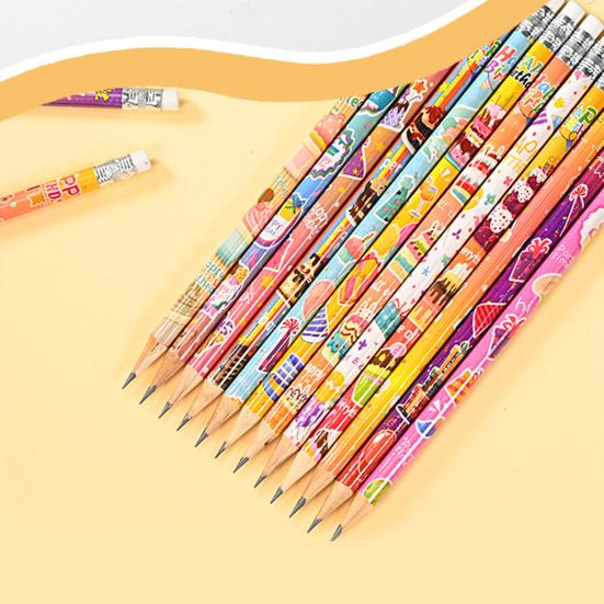 24Pcs Happy Birthday Pencils Fun Wooden Pencils with Top Erasers for Kids Birthday Party Supplies And Gifts