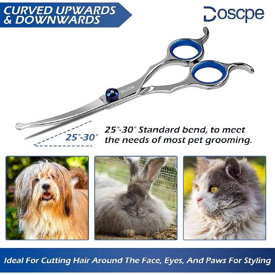 Curved Dog Grooming Scissors 6.69 inches Round Tips Pet Grooming Shears for Dog Cat on Face Paw Hair Trimming Right Left Handed