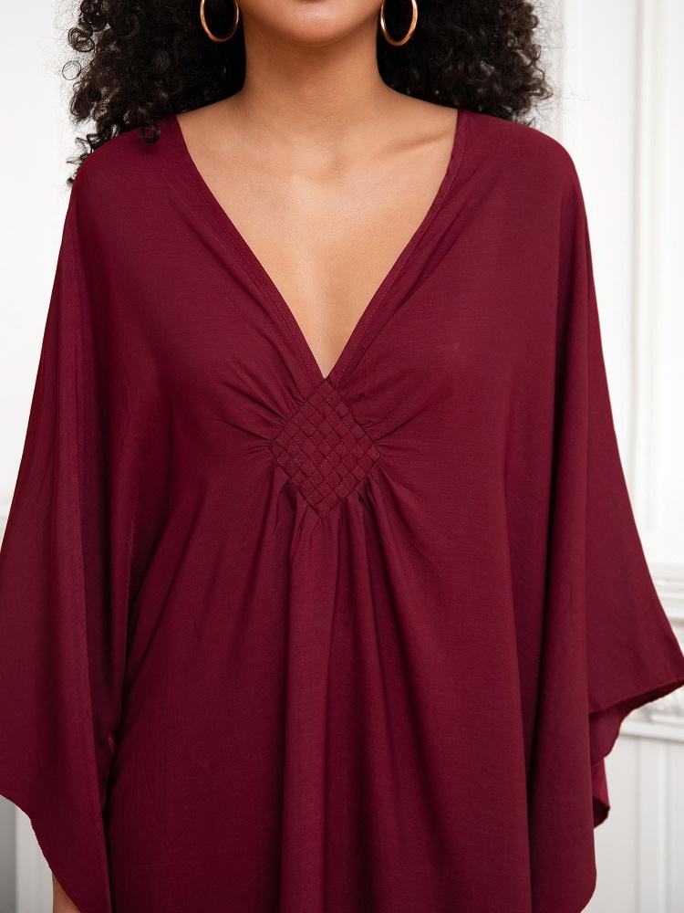 EDOLYNSA Wine Red Kaftan Women's Long Dress Pcaftan Lus size Moo Moo Dress Beach Wear Lounge wear House robe Outfit Q1306