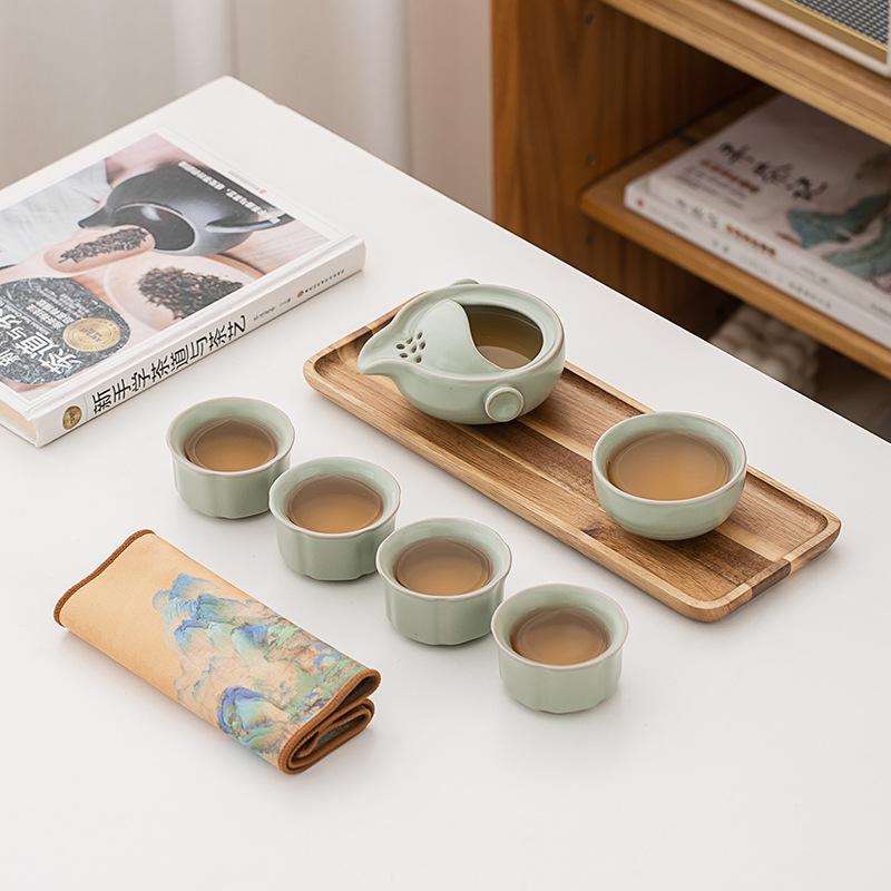Ru Kiln Hand Grab Pot Kung Fu Tea Set Travel Drinking Tea Travel Portable Print Dragon Year High-end New Year's Day Gifts