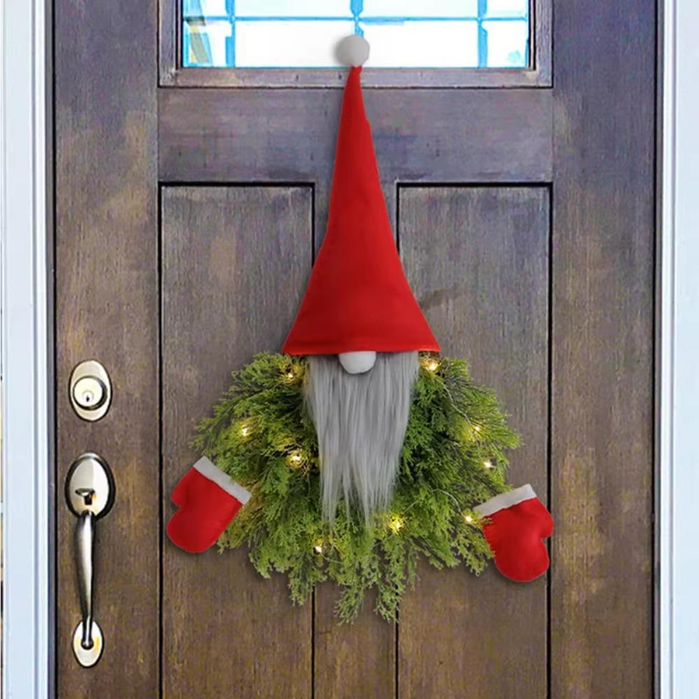 Luminous Glowing Gnome Wreath Artificial Branches Faceless Doll Hanging Ornament  Bar