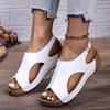 35-43 Shoes for Women Summer Fashion Women's Med Heels Platform Sandals Peep Toe Casual PU Leather Wedges Roman Sandalias Mujer