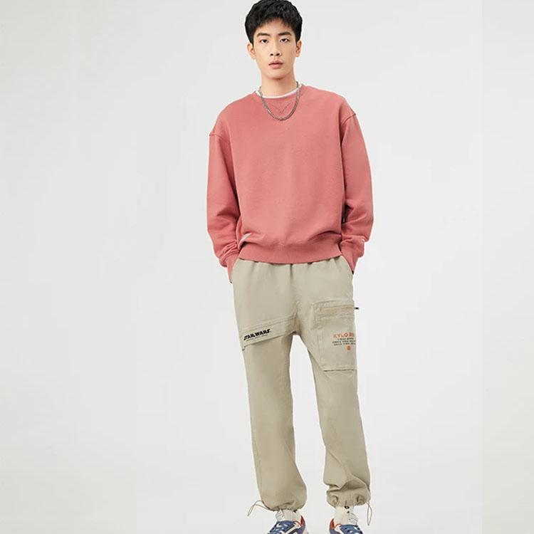 Li Ning Sports Fashion Series однотонный свободный свитер с круглым вырезом, толстовка унисекс, розово-розовый AWDR863-3
