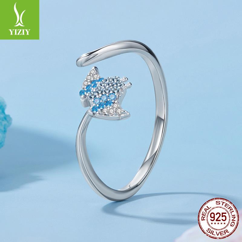 Открытое кольцо из стерлингового серебра 925 пробы «Синий дьявольский скат», Персонализированное креативное серебряное кольцо, Украшение