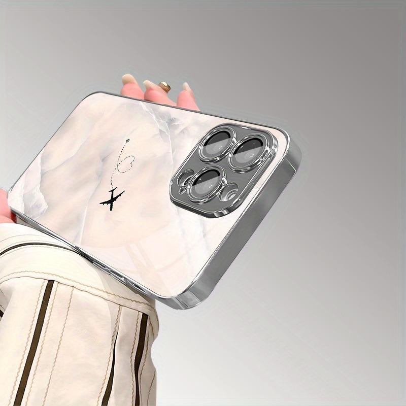 Чехол для телефона Samsung Galaxy S25 S24 S23 Ultra Plus FE, закаленное стекло, гальванизированное серебро, с узором в виде самолета и сердца