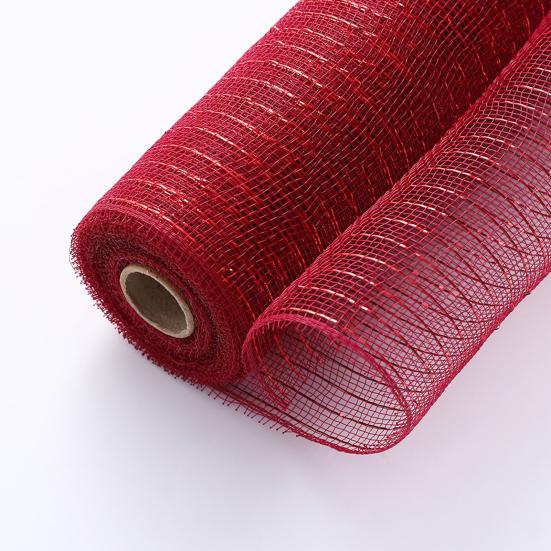 Рождественская сетчатая лента 10 дюймов x 10 ярдов Красно-красная полосатая с металлизированной фольгой сетчатая лента рулон для венков гирлянд поделок рождественской елки домашнего декора
