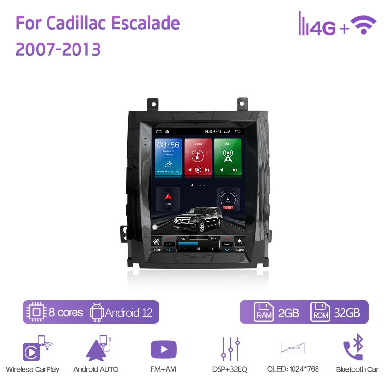10,4-дюймовый автомобильный мультимедийный плеер для Cadillac Escalade 2007-2013 GPS-навигация Радио Android12 8 ядер 8+128 ГБ CarPlay 4G 360-градусная камера