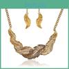 Rhinestone Decoration Fashion Feather Design Women Gold Necklace And Earring Set