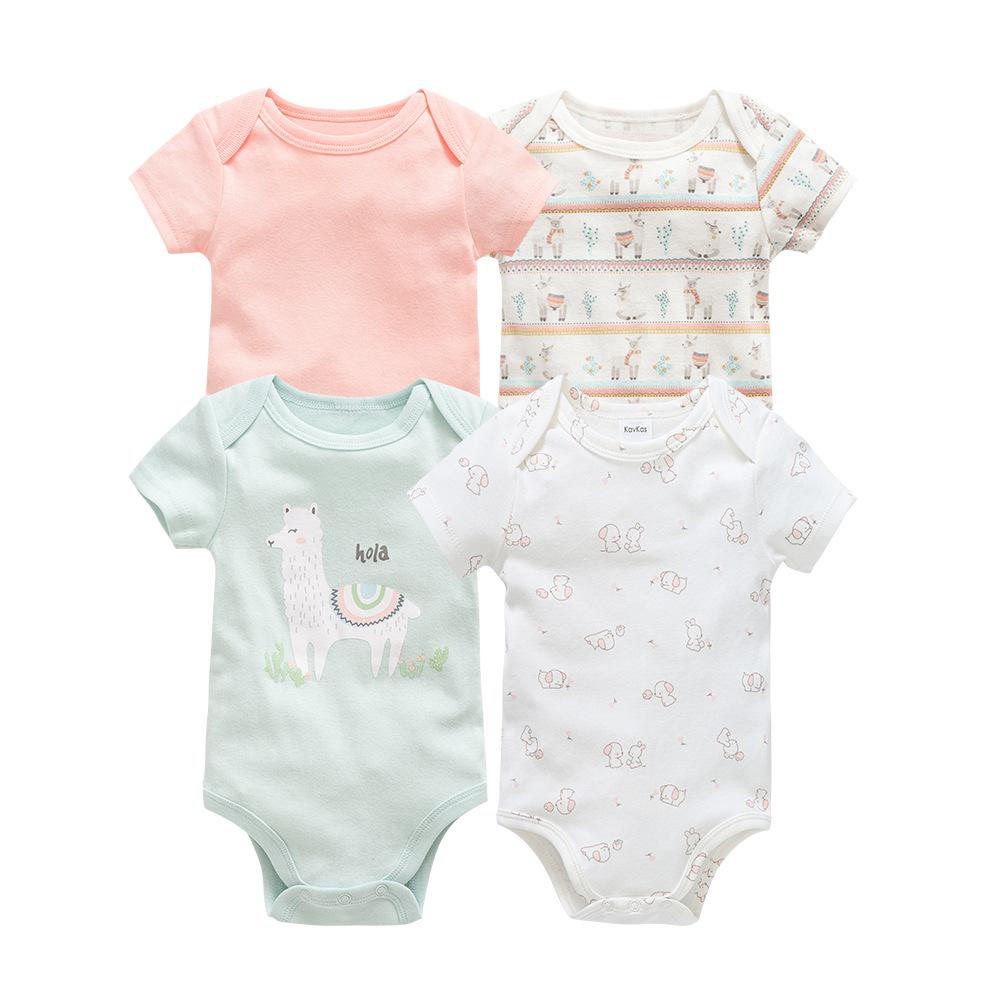 Baby's Jumpsuit Set Summer Short-sleeved Cartoon Cute Rompers Baby's Pure Cotton Clothes 4Pcs Set