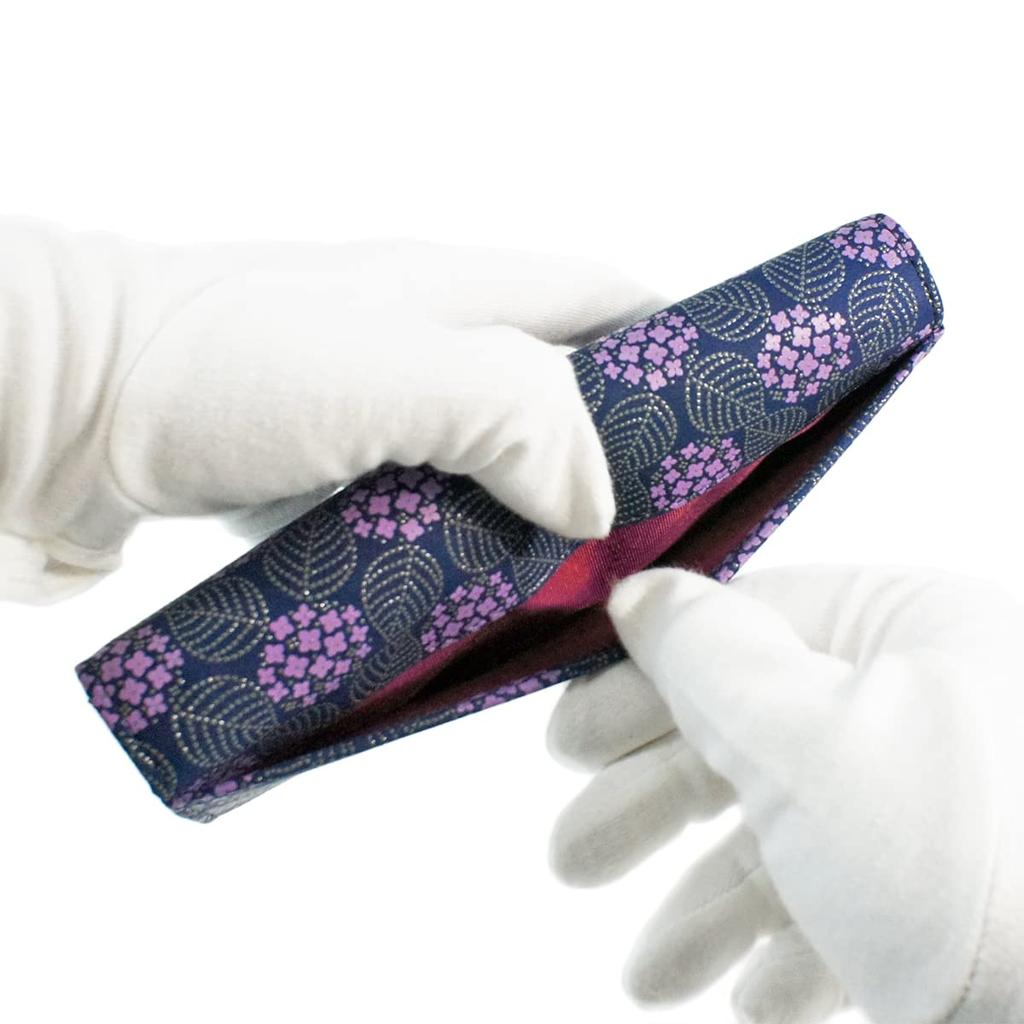 Длинный кошелек Inden с монетой, гортензия, темно-синий x фиолетовый бязь x серый лак 8005 [Indenya] кошелек, оленья кожа, мисо, узор,