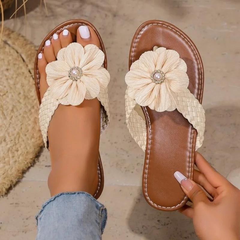 2025 Ladies Shoes Thong Sandals Women's Slippers Floral Beach Slippers Women Summer New Plus Size Flat Slippers