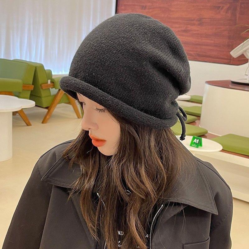 Women's Woolen Beanie with Ear Protection and Plush Lining - Ideal for Big Head Circumference, Small Face, Autumn/Winter