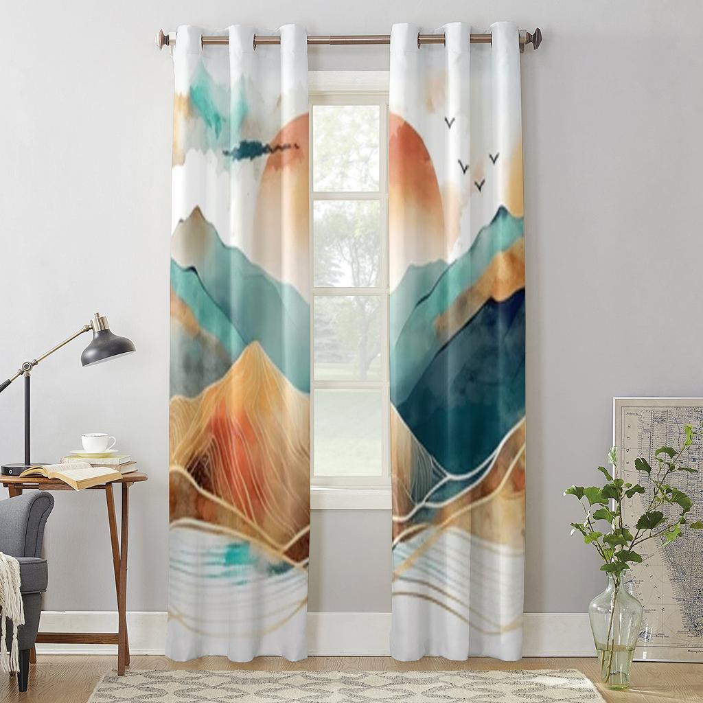 Abstract Mountains Window Curtains For Living Room Luxury Bedroom Decor Drapes Kitchen Window Treatments Curtains