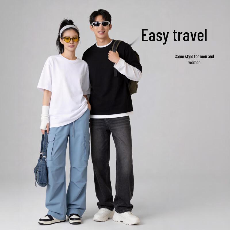 JD FASHION Унисекс Хлопок 100% Синьцзян Круглый вырез Свободный крой Футболка