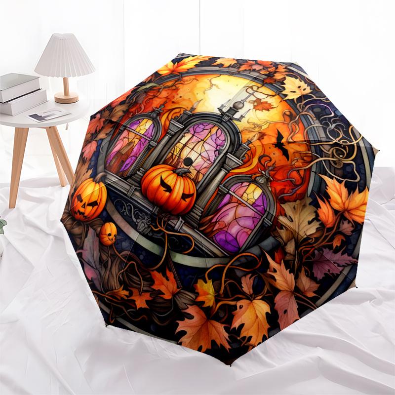 Stained Glass Window Pumpkin Decor Umbrella Day Gift Y260