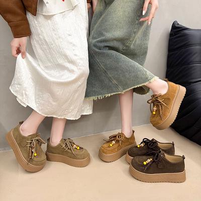 Женские туфли на толстой подошве, увеличивающие рост, новые осенние, в стиле ретро, повседневные, одинарные, туфли-лоферы на один шаг