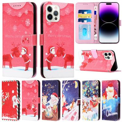 Для Iphone 14 Pro Max 13 12 11 Se 2022 2020 X Xr Xs Max 8 7 6 6s Plus Рождественский шелковый узор с рисунком кошелек-книжка из натуральной кожи