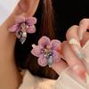 Light Luxury Elegant Crystal Gauze Purple Flower Dangle Earrings For Women Fashion Sweet Girl Jewelry Accessories