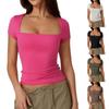Women's Summer Short Sleeved Square Neck Sexy Slim Fit T-shirt