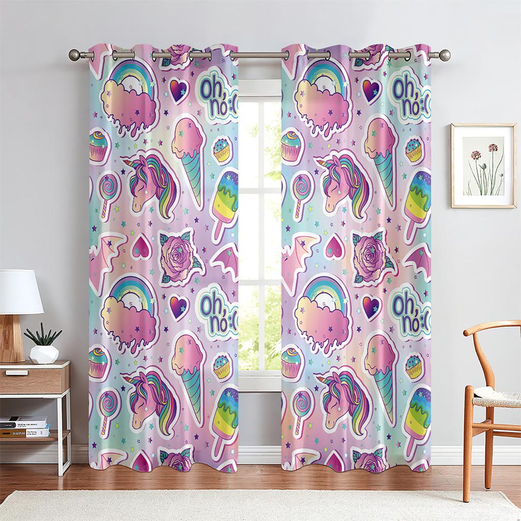 Cute Cartoon Curtains Fashion Creative Pattern Unicorn Rainbow Curtains Girls Children's Room Decorative Curtains Custom